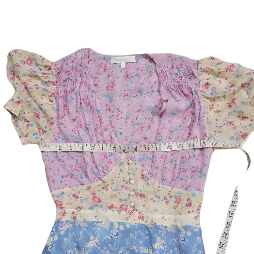 Loveshackfancy Bea Patchwork Floral Silk Mini Dress Floral Size 4 - Picture 9 of 12